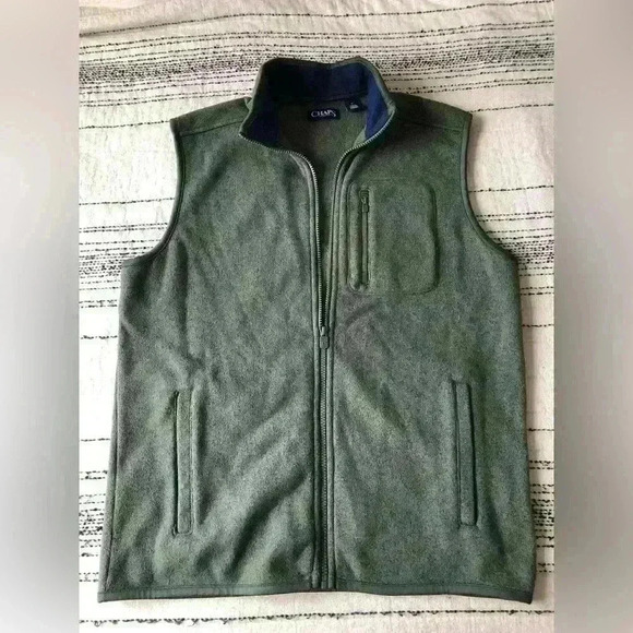 Chaps Men’s Green Collar Zip Up Sweater Sweater Vest Outdoors Hiking Medium - Picture 3 of 5